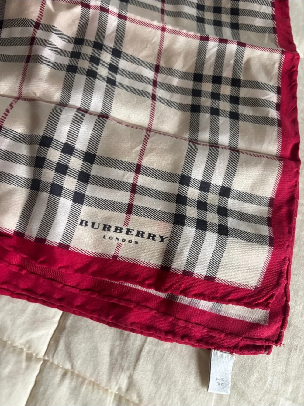 Burberry Silk Scarf in Red and Beige Check